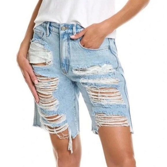 Good American Good 90s Bermuda Extreme Rips Shorts - Picture 1 of 6